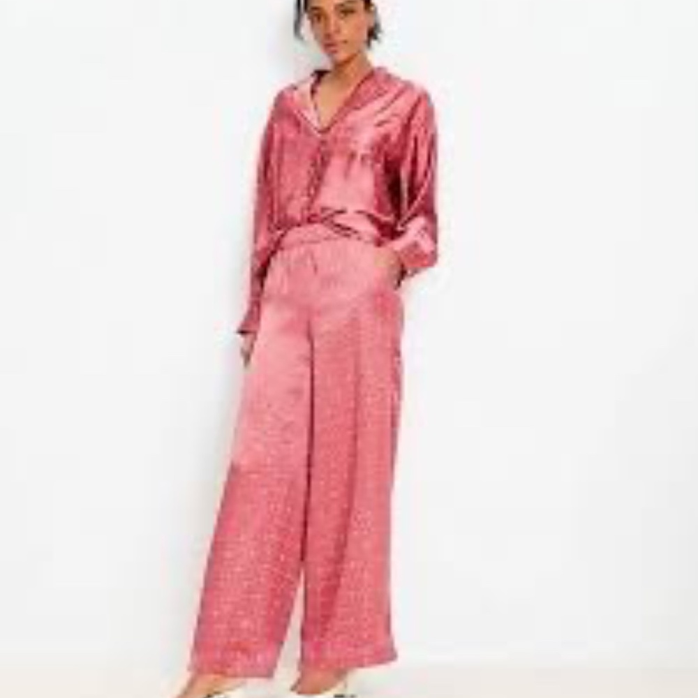 Loft Floral Foulard Satin Lapel Shirt and Pants Set NWT